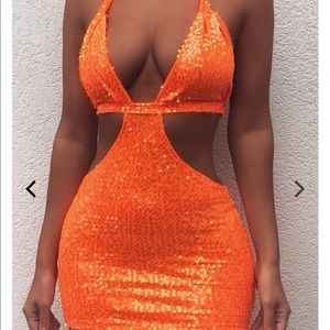 NEVER WORN - Orange Sequin Mini Dress
